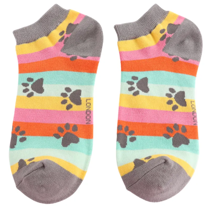 Miss Sparrow Bamboo Paw Print Trainer Socks Bright