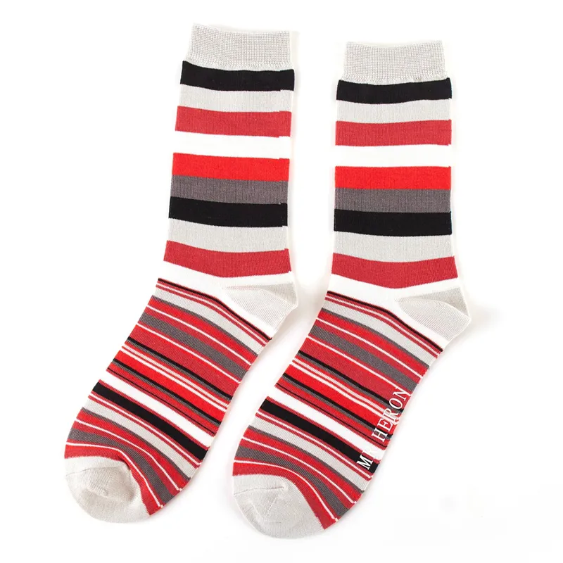 Mr Heron MH141 Bamboo Stripe Socks Silver / Red