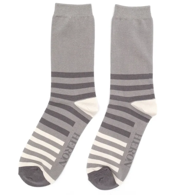 Mr Heron MR307 Bamboo Socks Tonal Stripe Grey