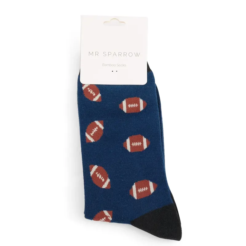 Mr Heron MR021 Bamboo Socks Rugby Balls Navy-1