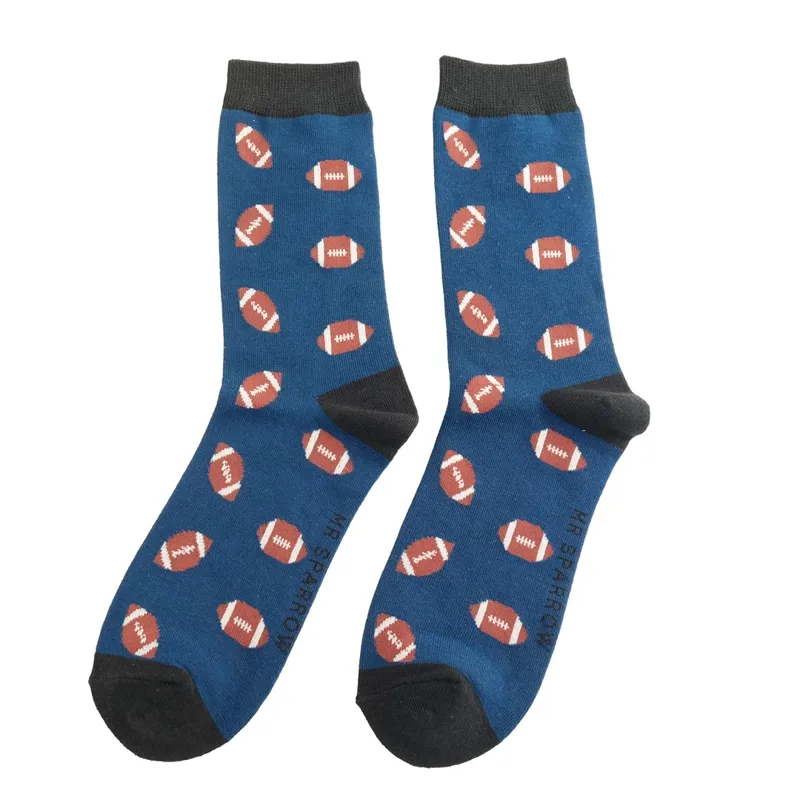 Mr Heron MR021 Bamboo Socks Rugby Balls Navy