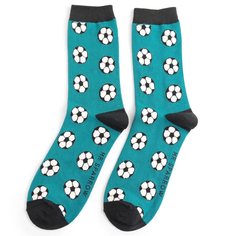 Mr Heron MR029 Bamboo Socks Footballs Teal