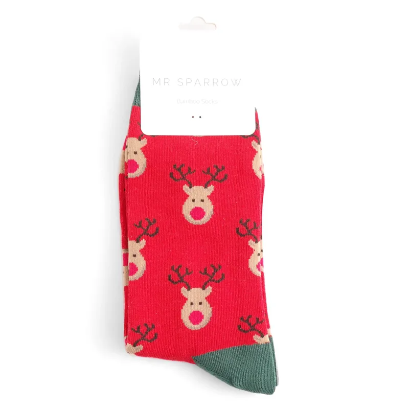 Mr Heron MR038 Bamboo Socks Christmas Reindeer Red -1