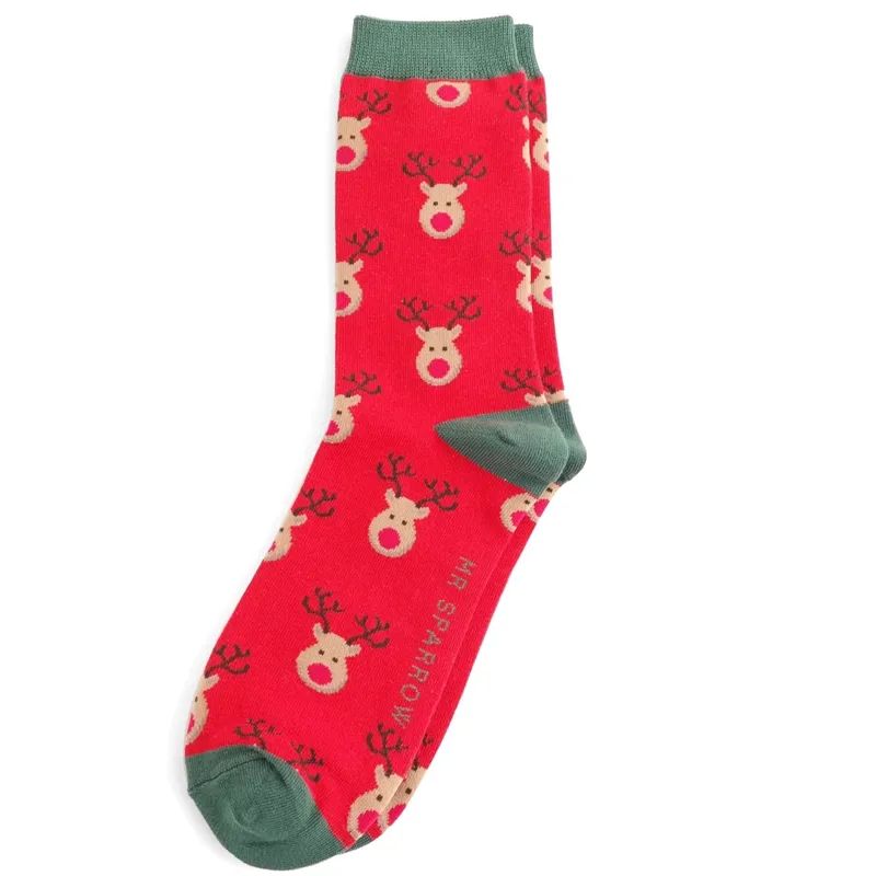 Mr Heron MR038 Bamboo Socks Christmas Reindeer Red 
