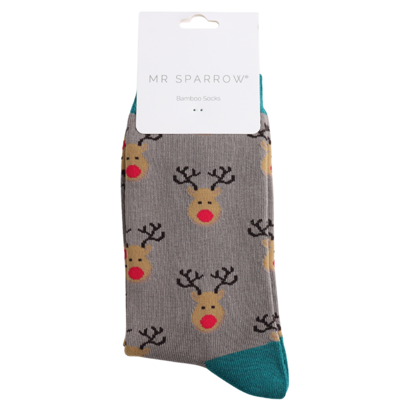 Mr Heron MR038  Bamboo Reindeer Socks Grey-1