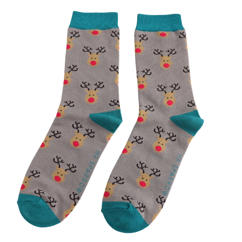 Mr Heron MR038  Bamboo Reindeer Socks Grey