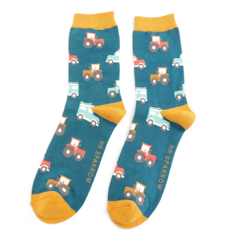Mr Heron MR047 Bamboo Tractors Socks Teal