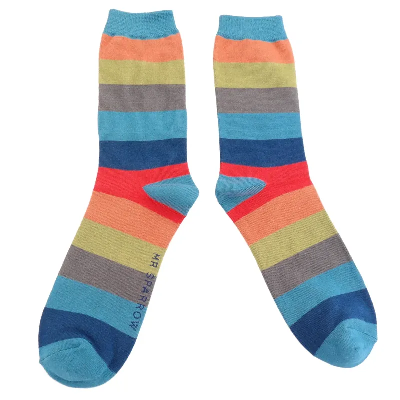 Mr Heron MR055 Bamboo Socks Wide Stripe Teal