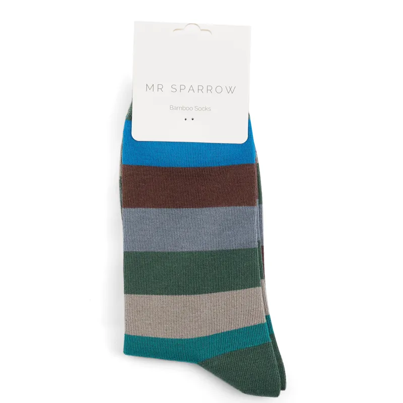 Mr Heron MR055 Bamboo Wide Stripe Socks Green-1