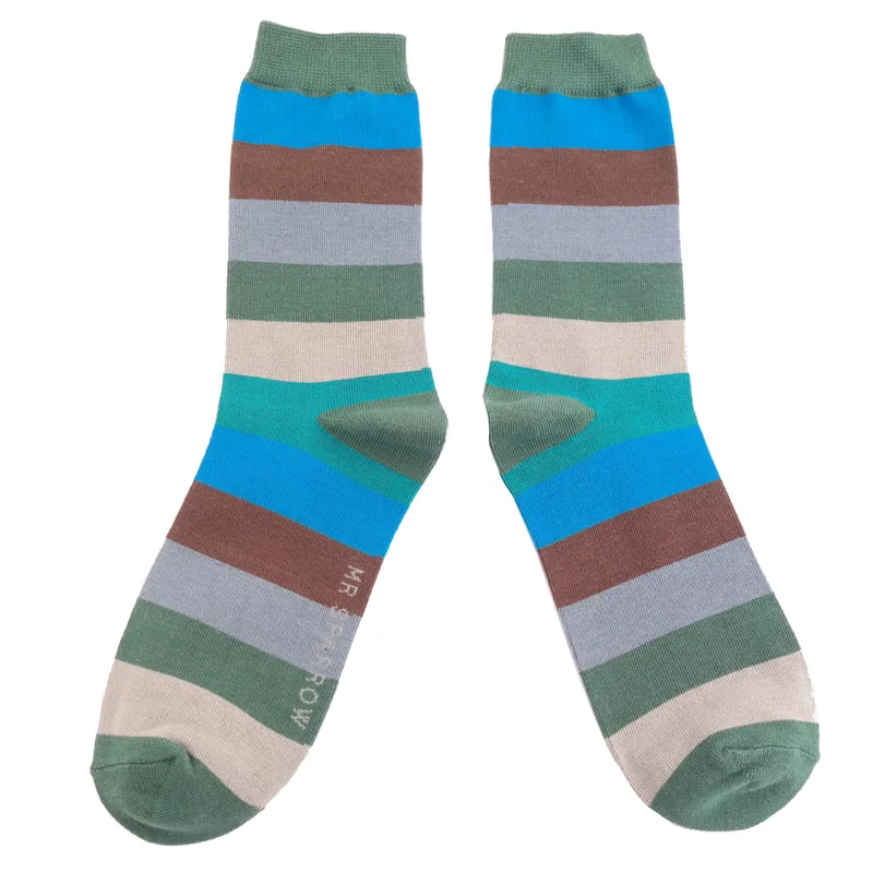 Mr Heron MR055 Bamboo Wide Stripe Socks Green