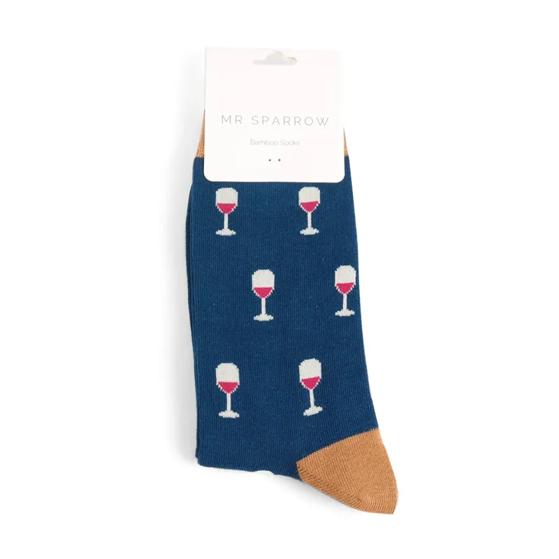 Mr Heron MR057 Bamboo Socks Wine Glasses Navy-1