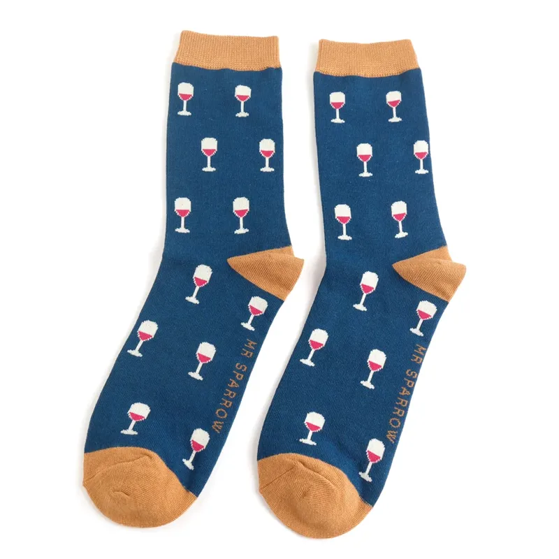 Mr Heron MR057 Bamboo Socks Wine Glasses Navy