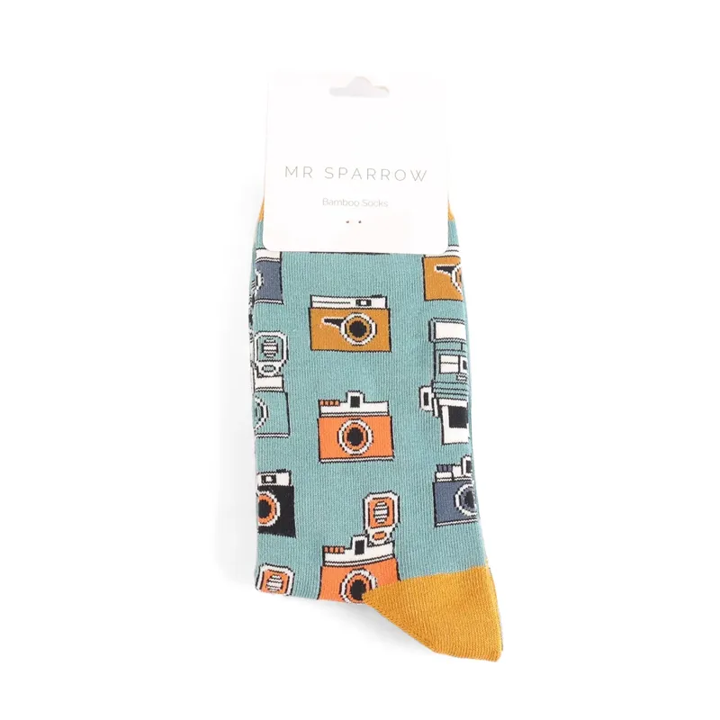 Mr Heron MR072 Bamboo Cameras Socks Duck Egg-1