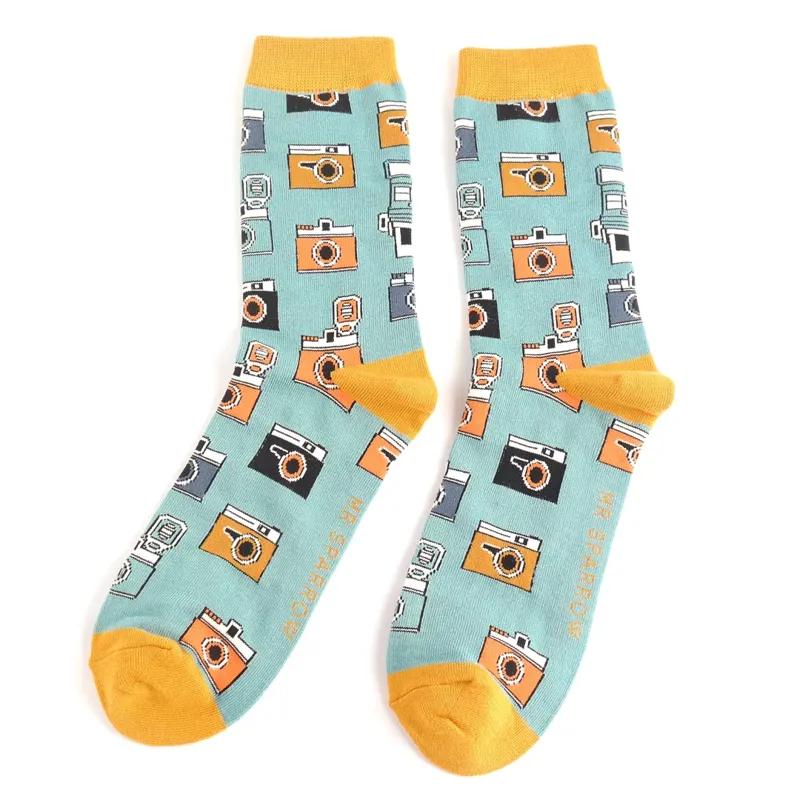 Mr Heron MR072 Bamboo Cameras Socks Duck Egg