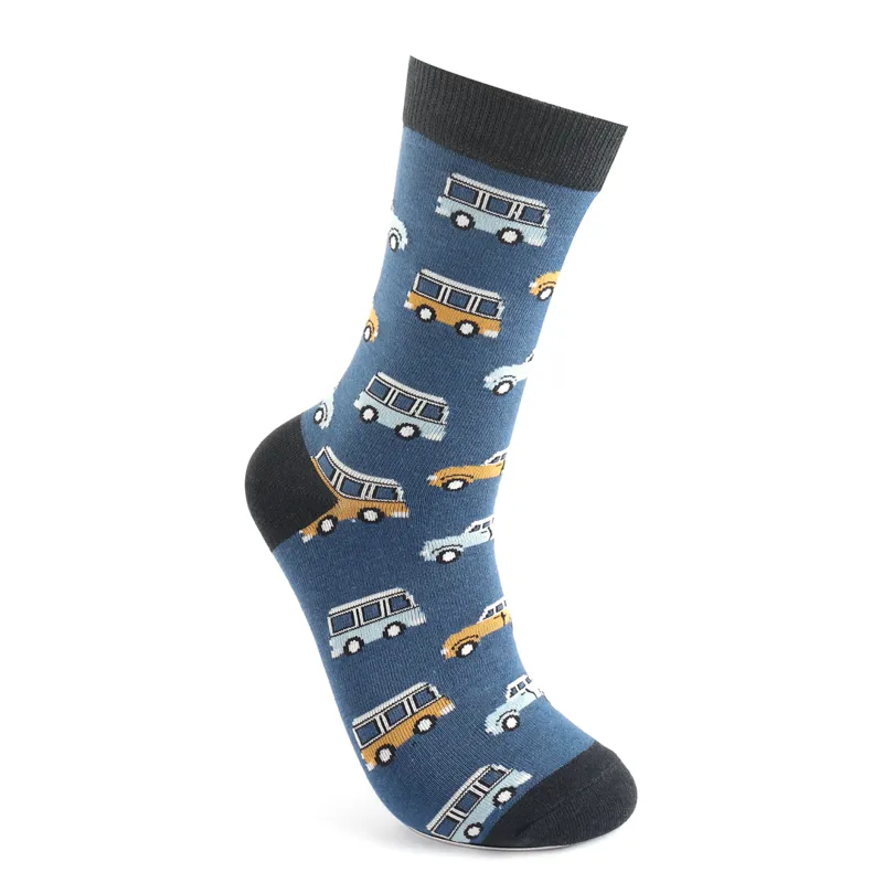 Mr Heron MR080 Bamboo Socks Vintage Vehicles Campervan Navy-1
