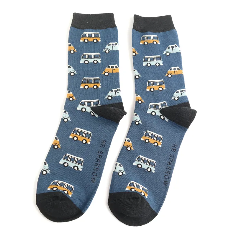 Mr Heron MR080 Bamboo Socks Vintage Vehicles Campervan Navy