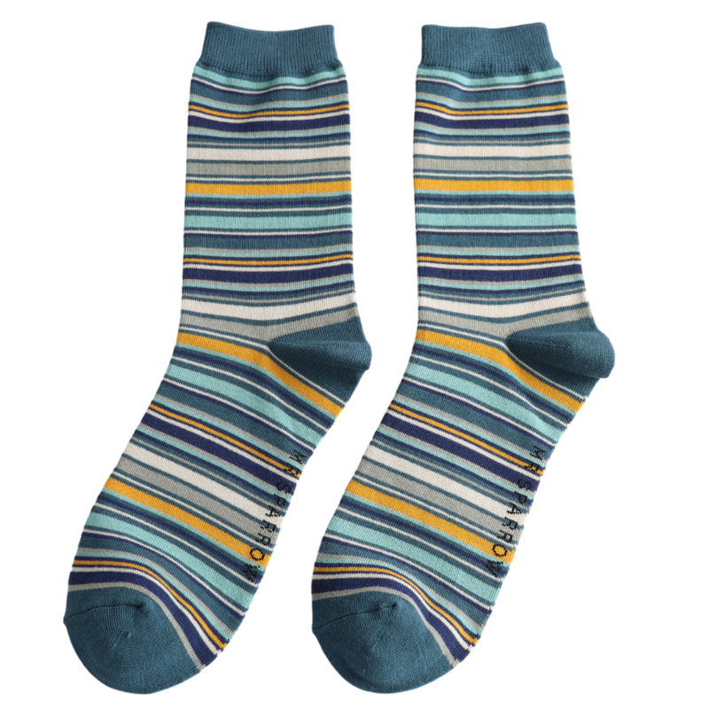 Mr Heron MR136 Bamboo Stripe Socks Denim