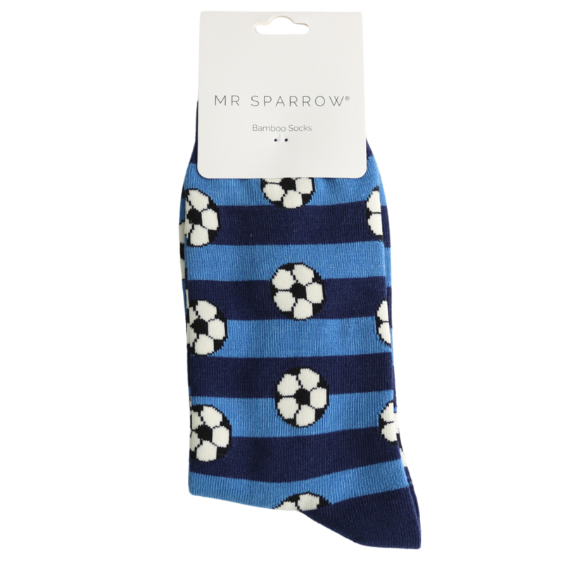 Mr Heron MR149 Bamboo Footballs and Stripes Socks Navy-1