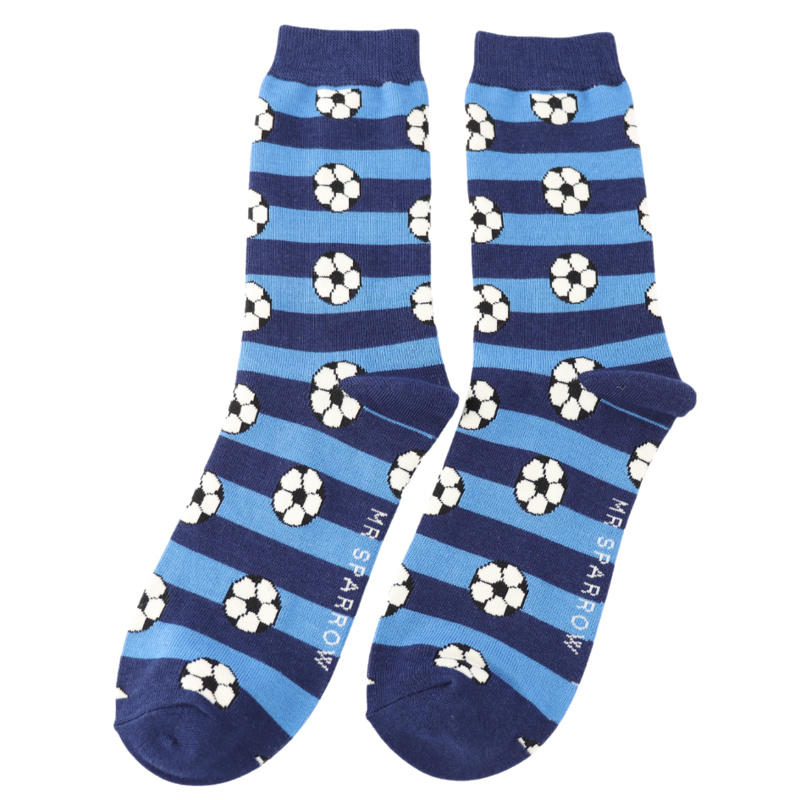 Mr Heron MR149 Bamboo Footballs and Stripes Socks Navy