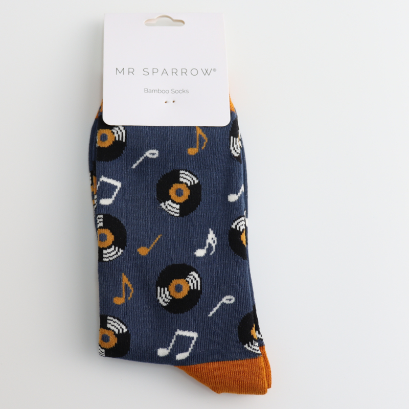 Mr Heron MR159 Bamboo Records Music Socks Navy -1