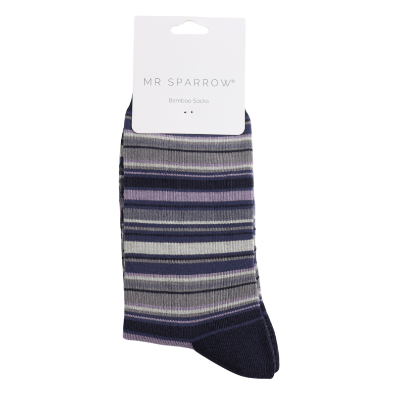 Mr Heron MR190 Bamboo Multi Stripes Socks Grey-1