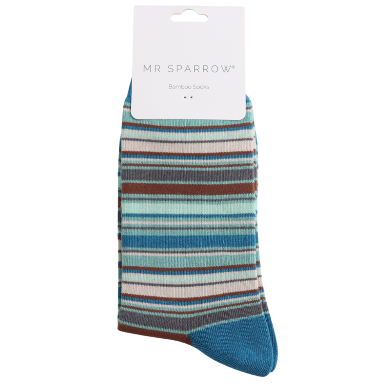 Mr Heron MR190 Bamboo Multi Stripes Socks Teal-1