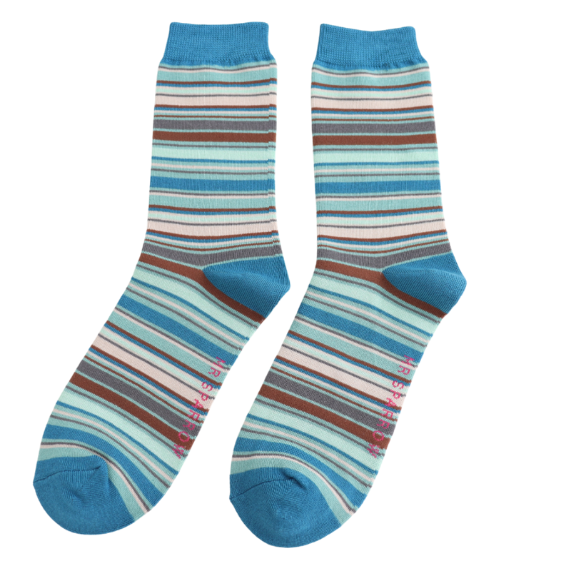 Mr Heron MR190 Bamboo Multi Stripes Socks Teal