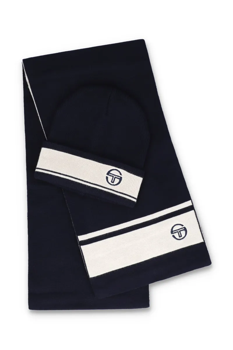 Sergio Tacchini Beanie and Scarf Box Set Maratime Blue / Gardenia-1