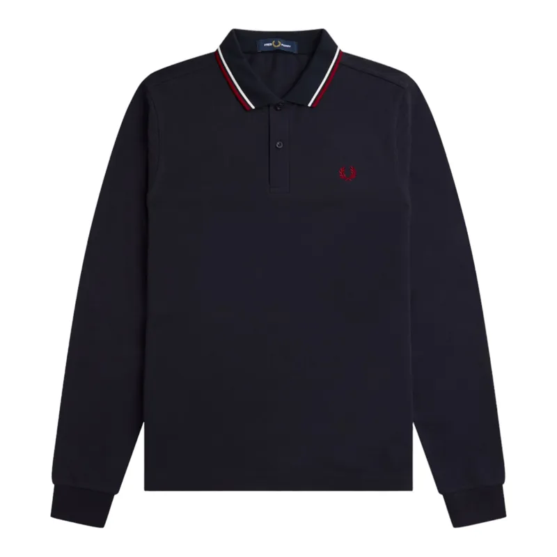 Fred Perry Long Sleeve Polo T-shirt Navy / White / Red LARGE ONLY