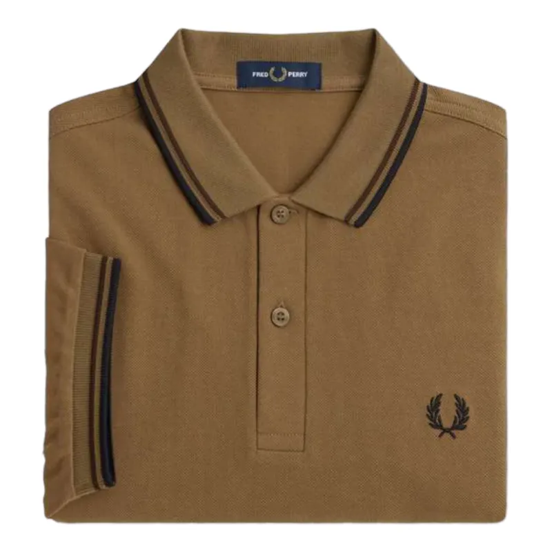 Fred Perry M3600-U40 Polo T-shirt Shaded Stone/Tobacco/Black XL ONLY