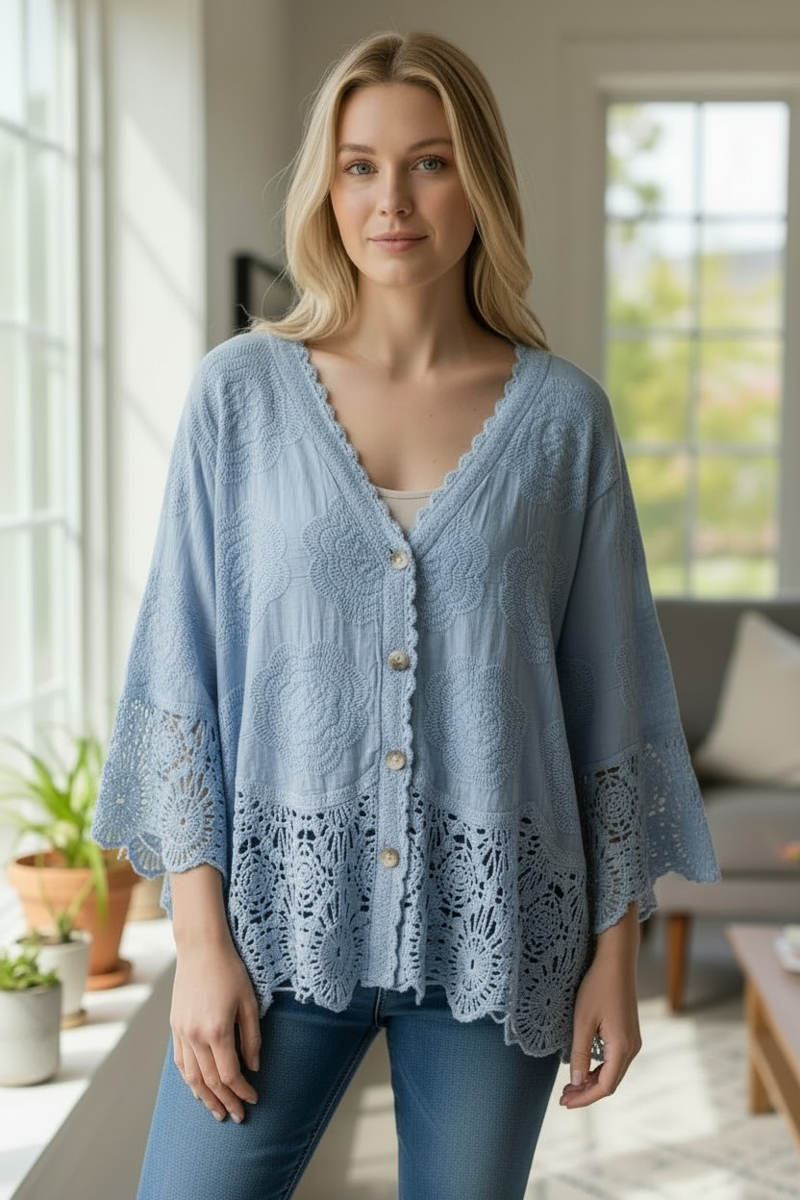 Paradiso lace button up top Blue