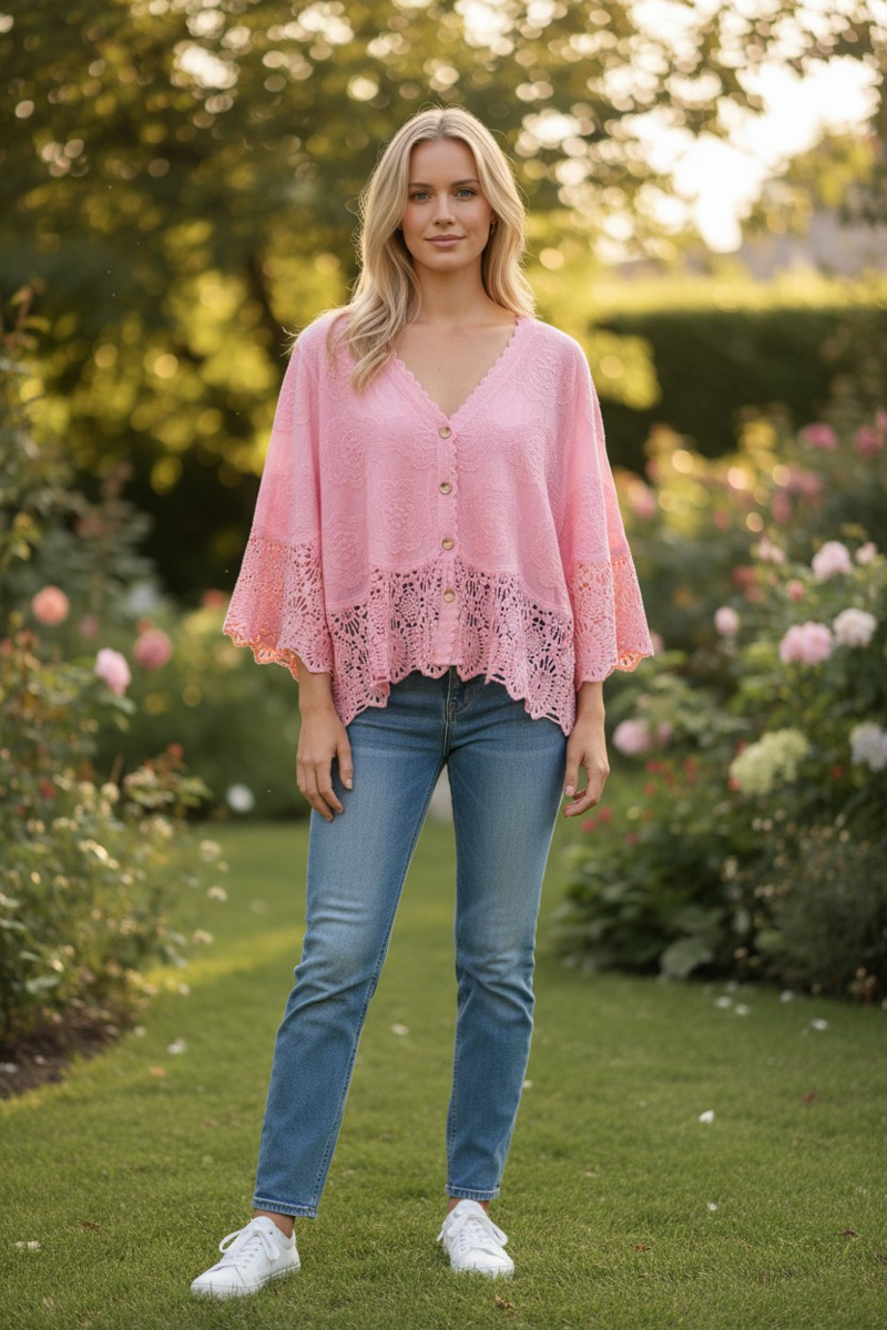 Paradiso lace button up top Pink