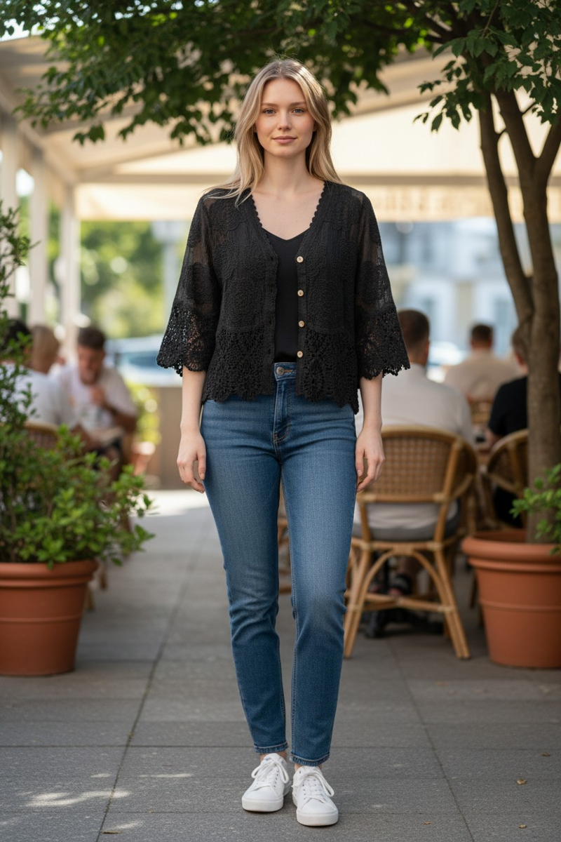 Paradiso lace button up top Black