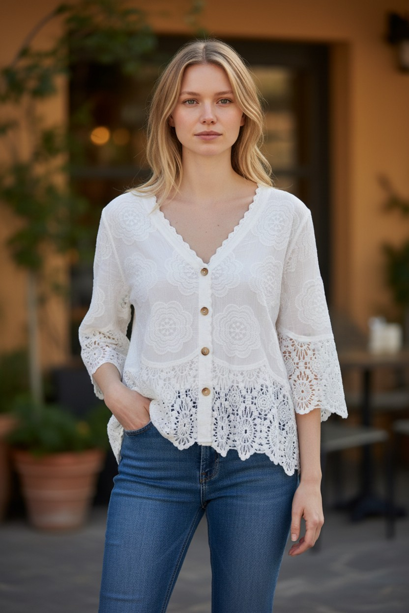 Paradiso lace button up top White