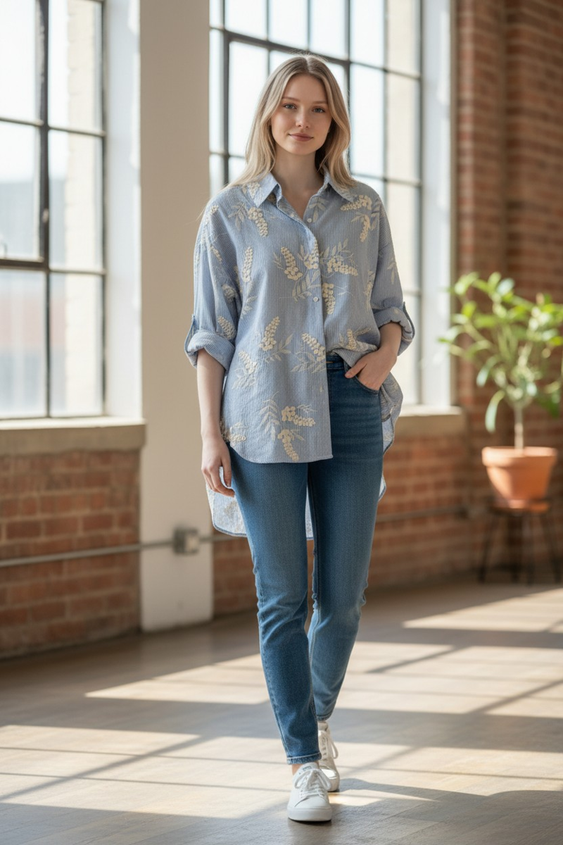 Beau Moda embroidered stripe shirt Blue