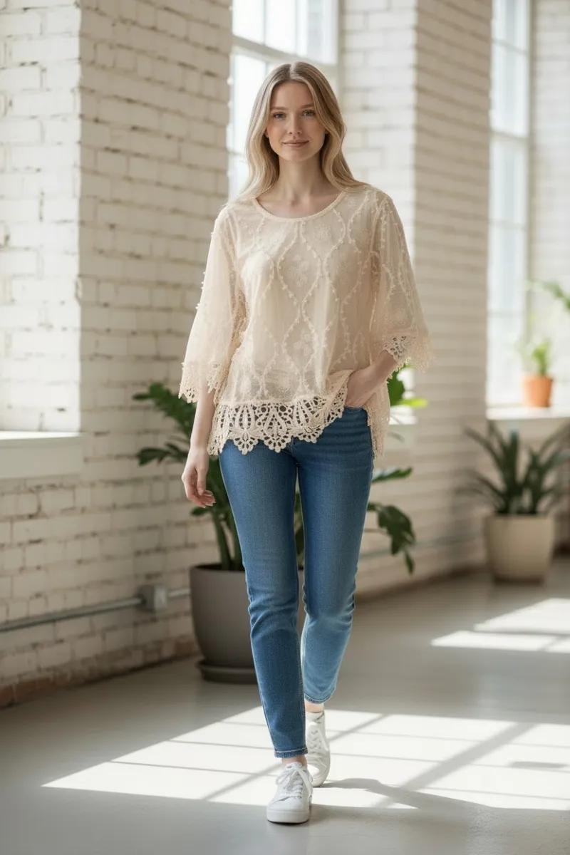Paradiso embroidered bobble top Cream
