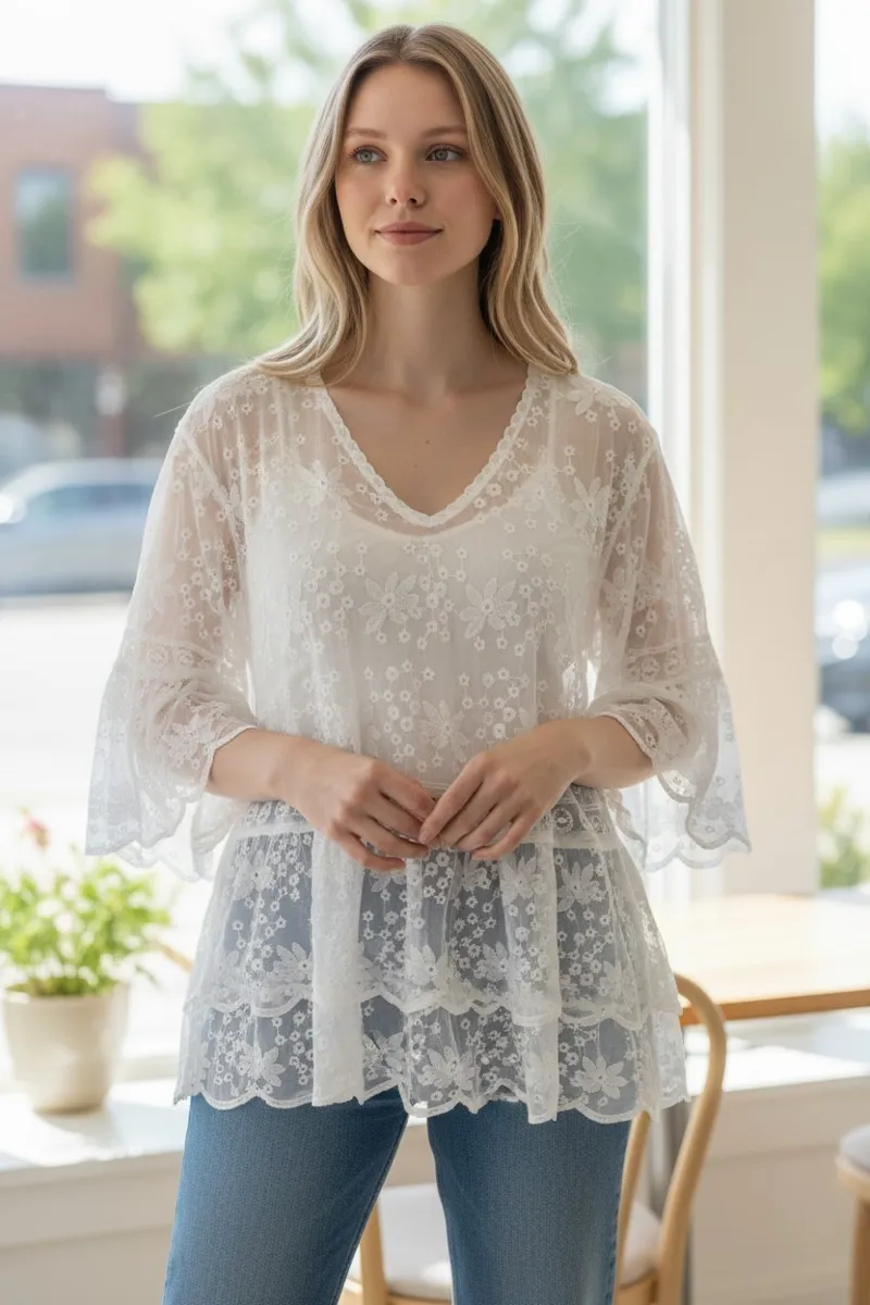 Goose Island embroidered floaty top White