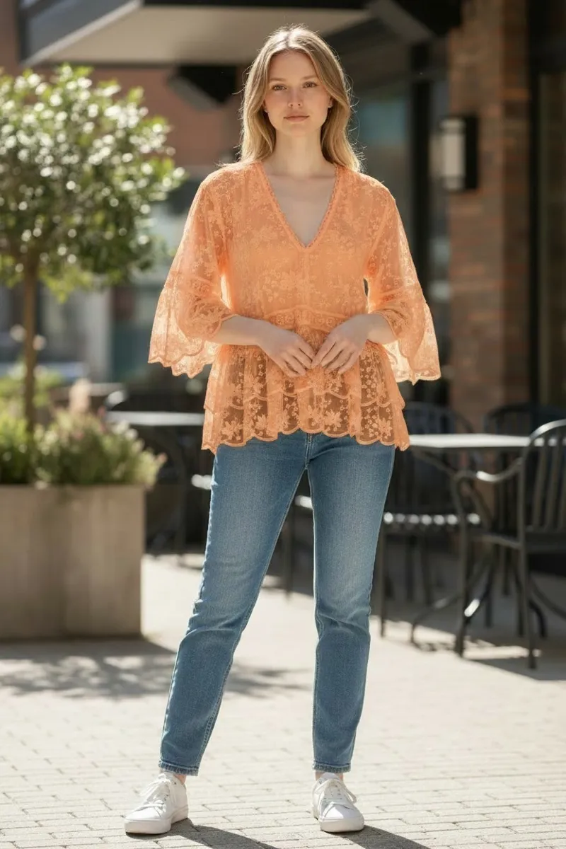 Goose Island embroidered floaty top Peach