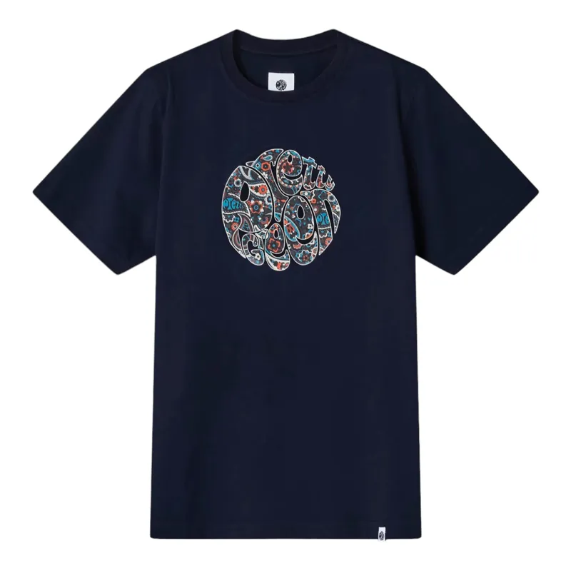 Pretty Green Wonderwall Paisley Logo T-shirt Navy
