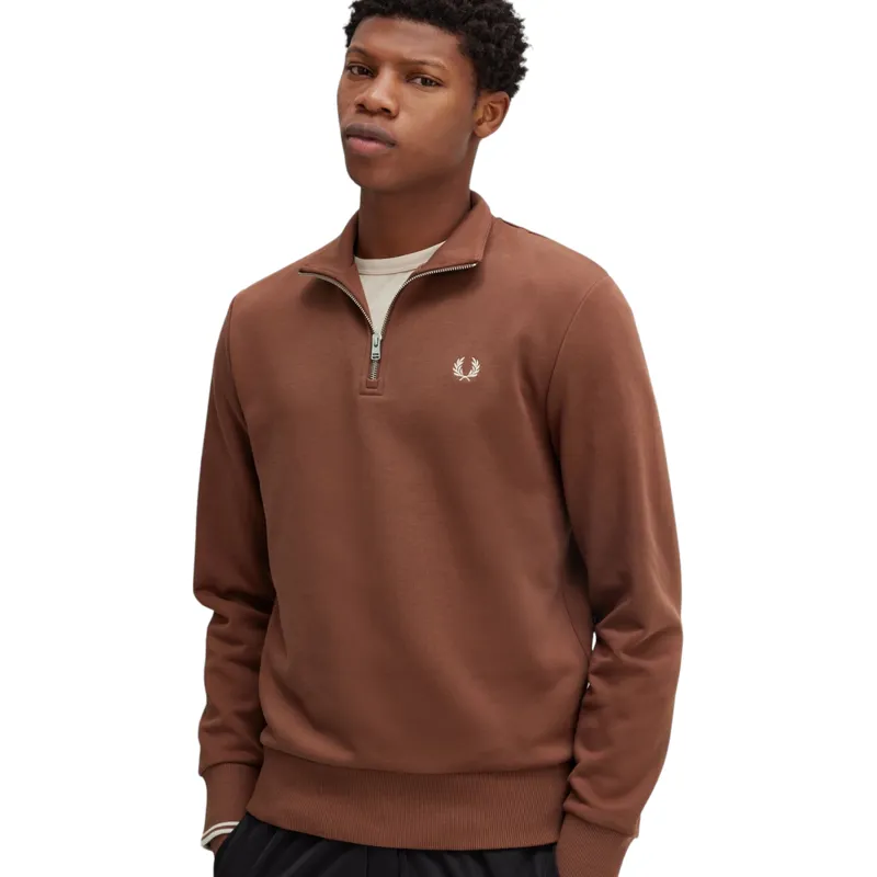 Fred Perry Half Zip Sweatshirt Whiskey Brown XXL ONLY