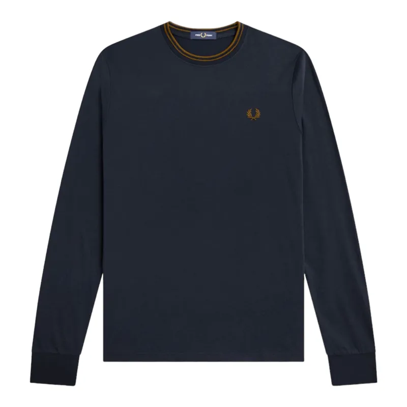 Fred Perry Twin Tipped Long Sleeve T-shirt Navy / Caramel