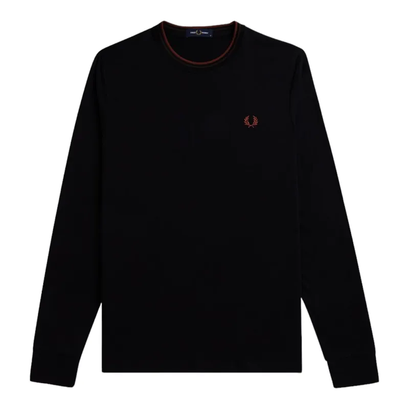 Fred Perry Twin Tipped Long Sleeve T-shirt Black/Brown MEDIUM and XXL 