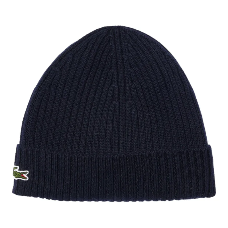 Lacoste Ribbed Wool Beanie Navy