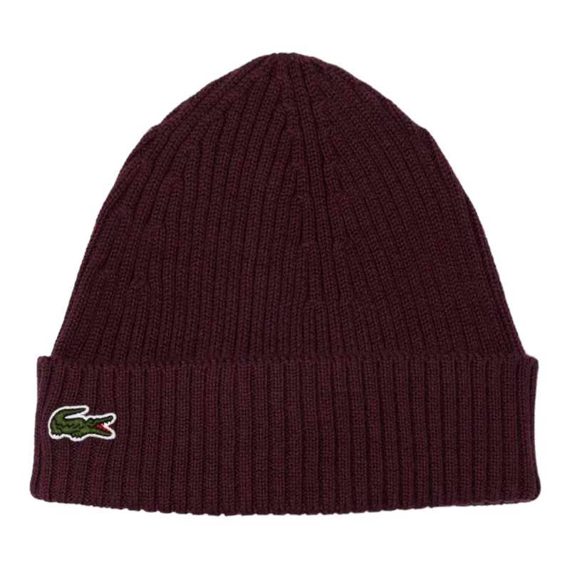 Lacoste Ribbed Wool Beanie Bordeaux