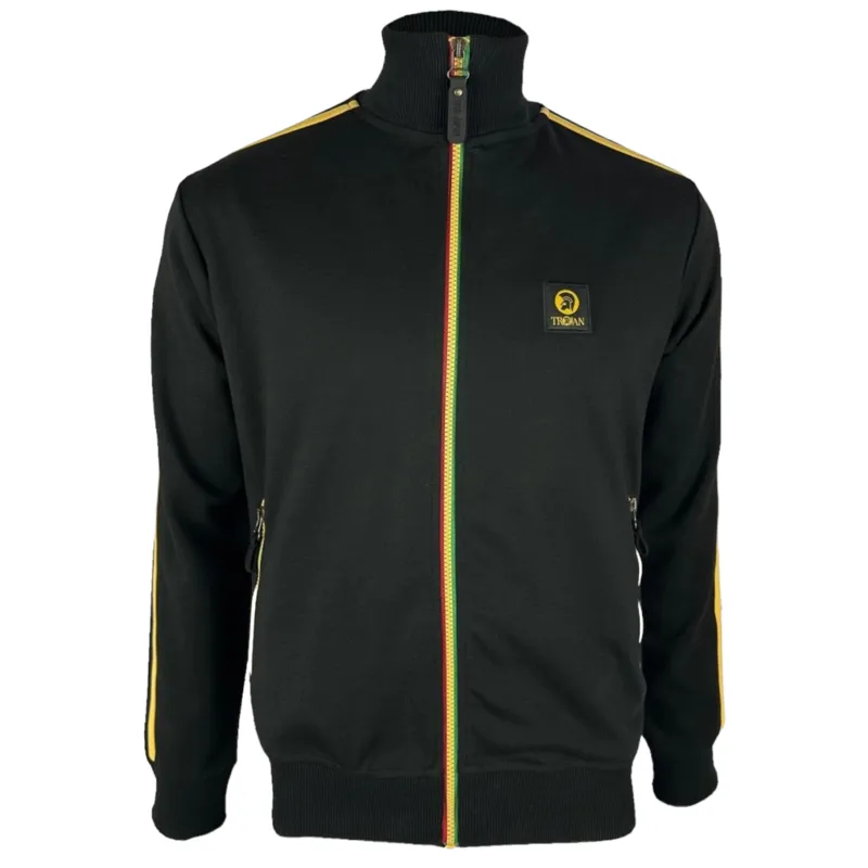 Trojan Contrast Zip Track Top Black Rasta 