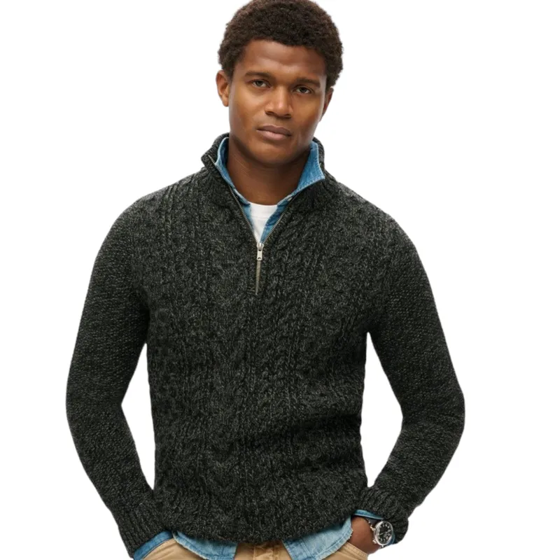 Superdry Jacob Cable Knit Half Zip Black Twist