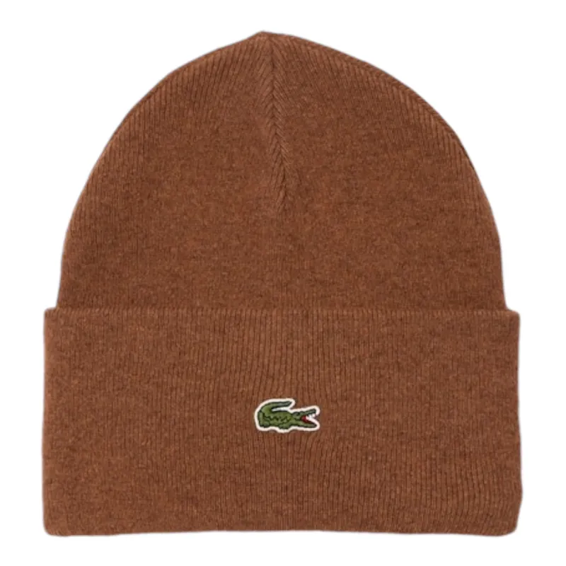 Lacoste Cuffed Wool Beanie Tan