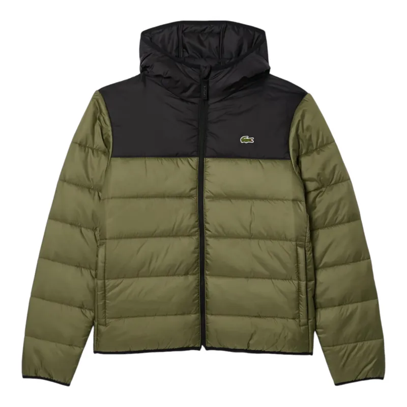 Lacoste Water-Repellent Quilted Puffed Jacket Khaki Green / Black 