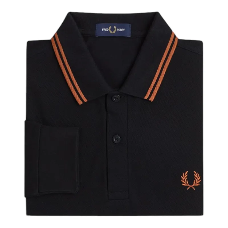 Fred Perry Long Sleeve Polo Shirt Black/Marmalade MEDIUM and LARGE ONLY-1