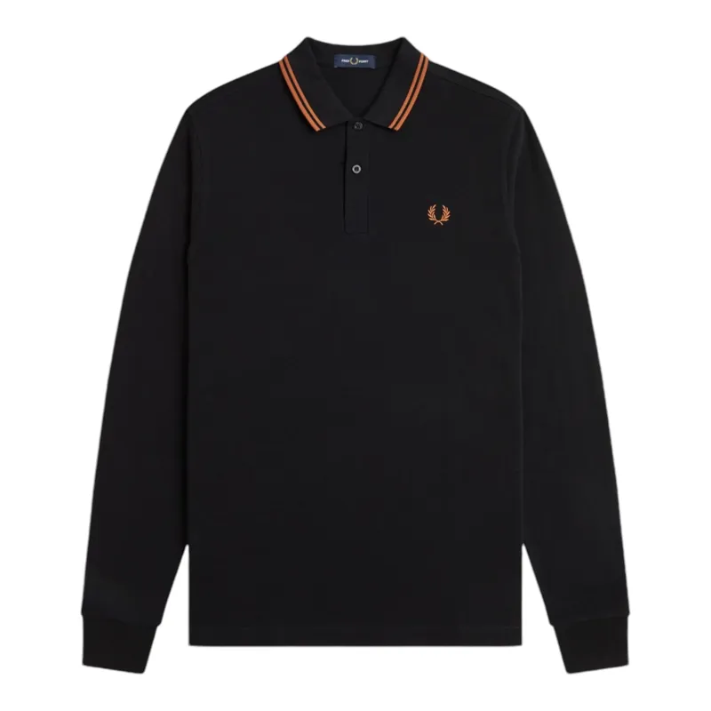Fred Perry Long Sleeve Polo Shirt Black/Marmalade MEDIUM and LARGE ONLY